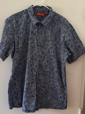 Tori Richard Navy Blue Floral Short-Sleeve Button-Down XL